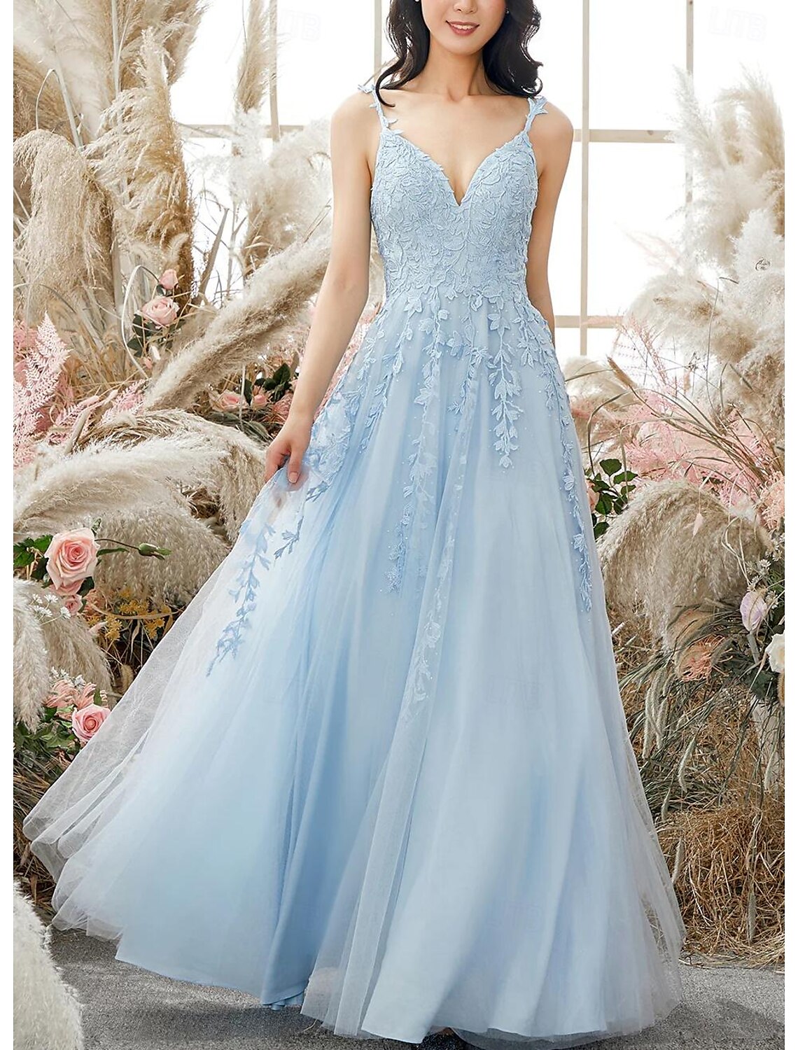 Sheath / Column Prom Dresses Elegant Dress Formal Prom Floor Length Sleeveless Spaghetti Strap Tulle with Appliques